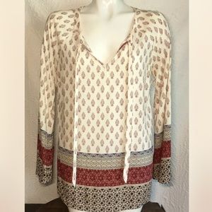 SANCTUARY Womens Mori Peasant Top Printed Boho Blouse Size Small